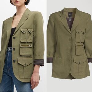 $750 Smythe Surplus Cargo-Pocket Tencel Blazer in Army - size Medium